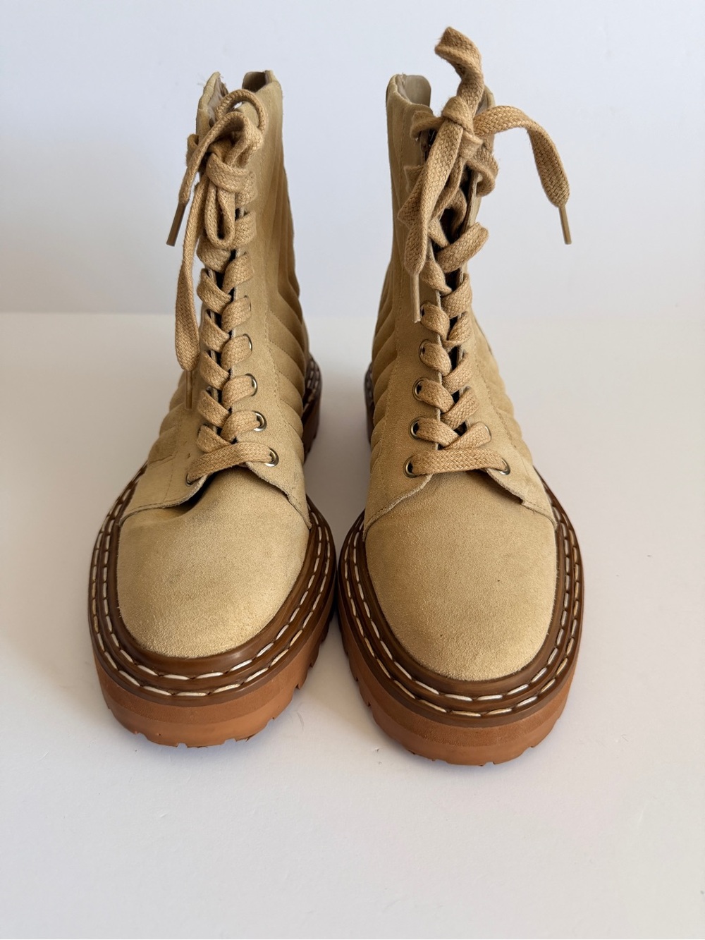 Vince Camuto Tan Suede Lace-Up Platform Combat Boots